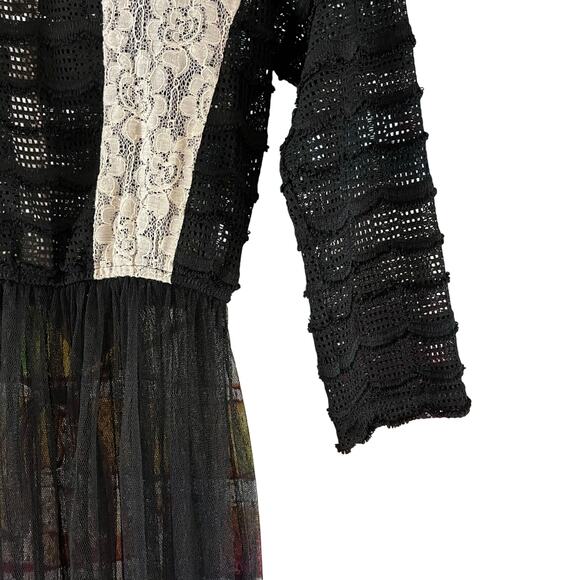 Ryu Anthropologie Black Cream Lace Tulle Overlay Small Dress Top - Picture 3 of 5